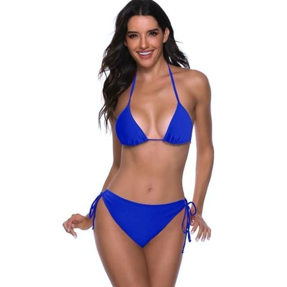 Zonsaoja Women's String Triangle Bikini Set Blue Royal Blue Two Piece Large - Picture 4 of 10
